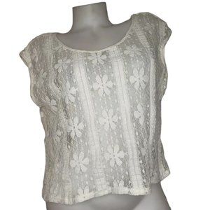 FOREVER 21 WHITE LACE SHEER SLEEVELESS TOP SIZE SMALL